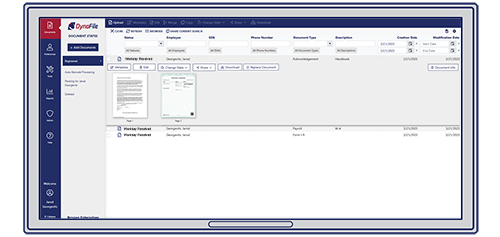 DynaFile employee file showing documents received from Workday